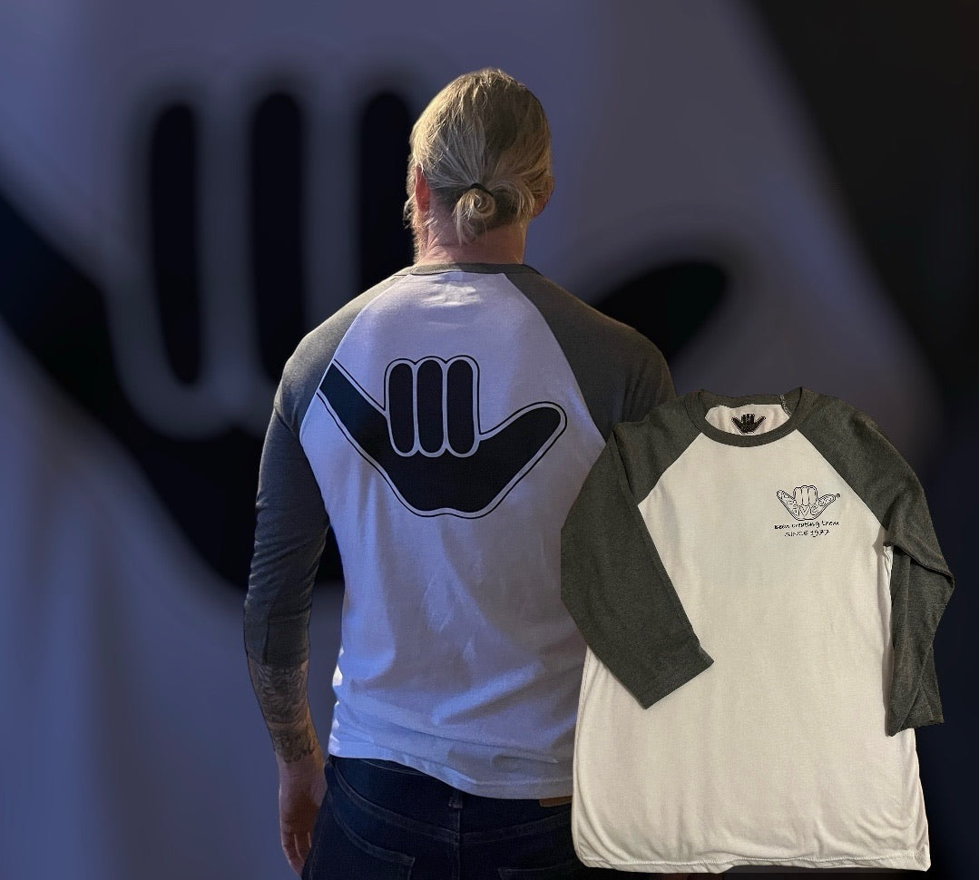 Men’s Raglan 3/4 Shaka Tee White & Grey