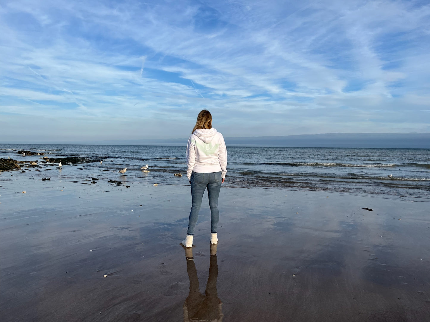 Women’s zip up Organic Shaka Hoodie white & Mint
