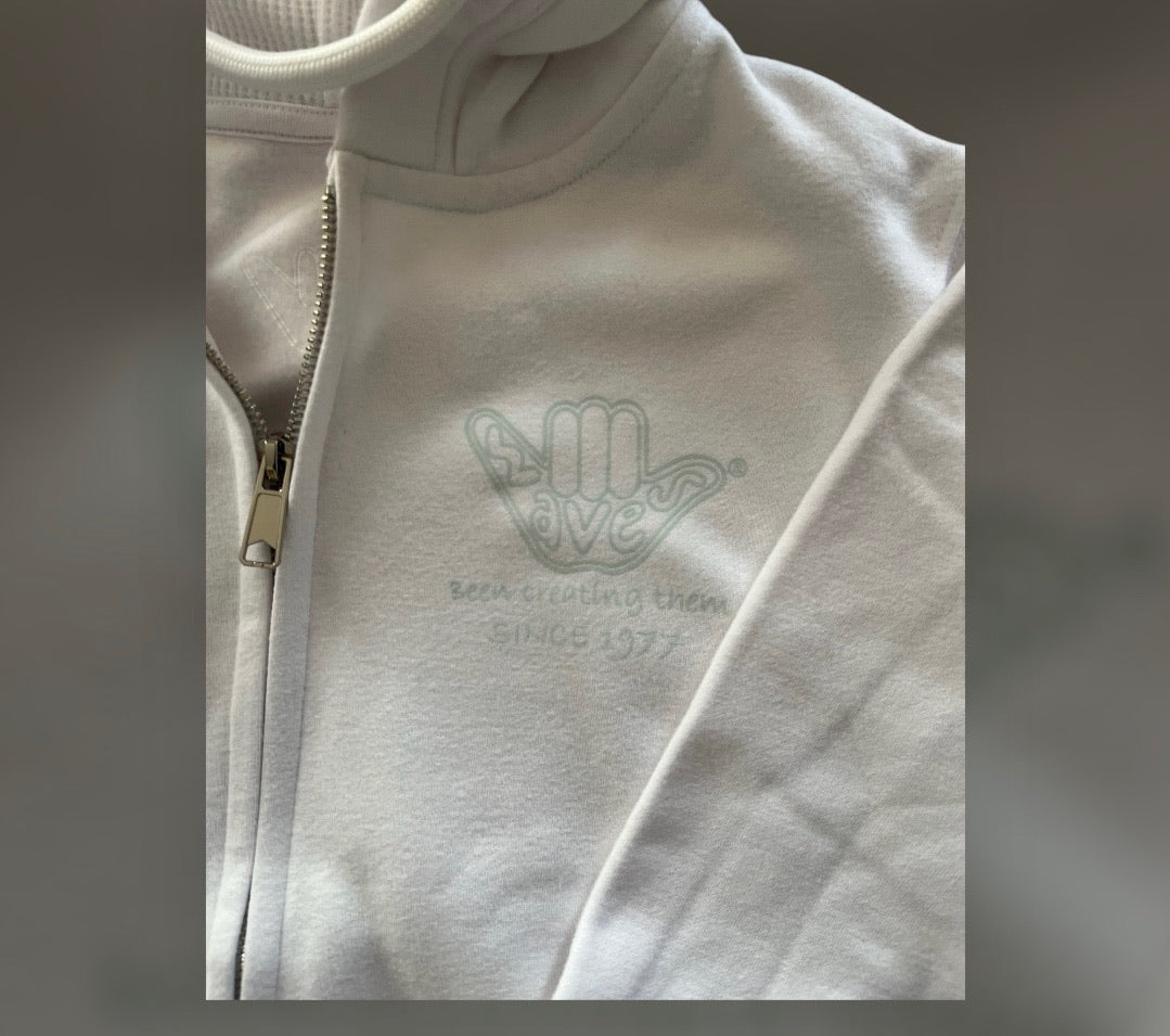 Women’s zip up Organic Shaka Hoodie white & Mint