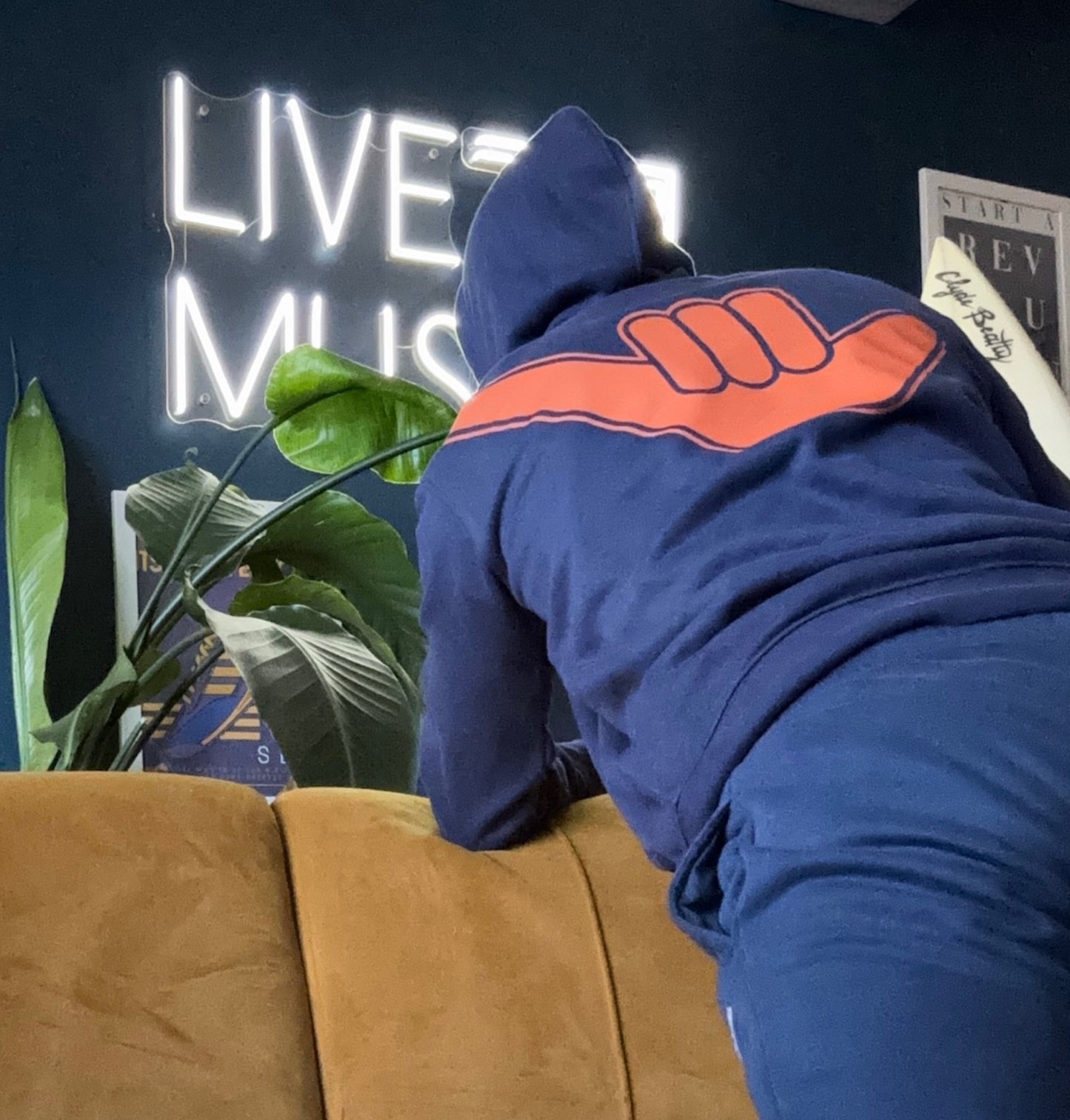 Organic Shaka Hoodie Navy Blue & Tangarine