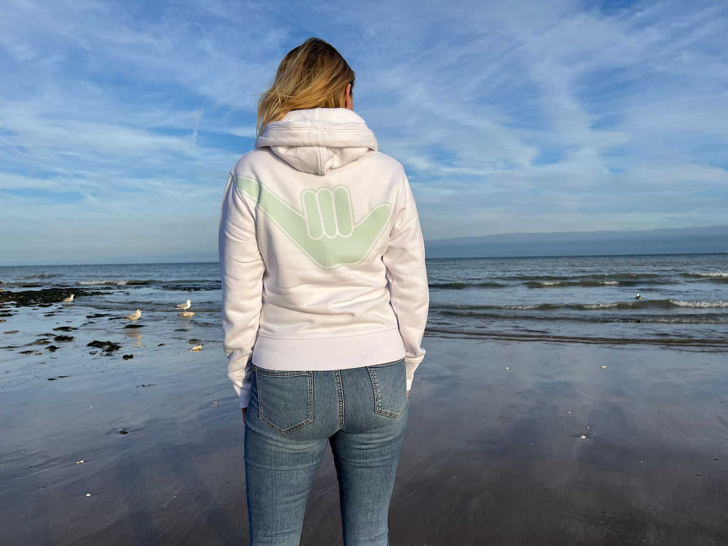 Women’s zip up Organic Shaka Hoodie white & Mint