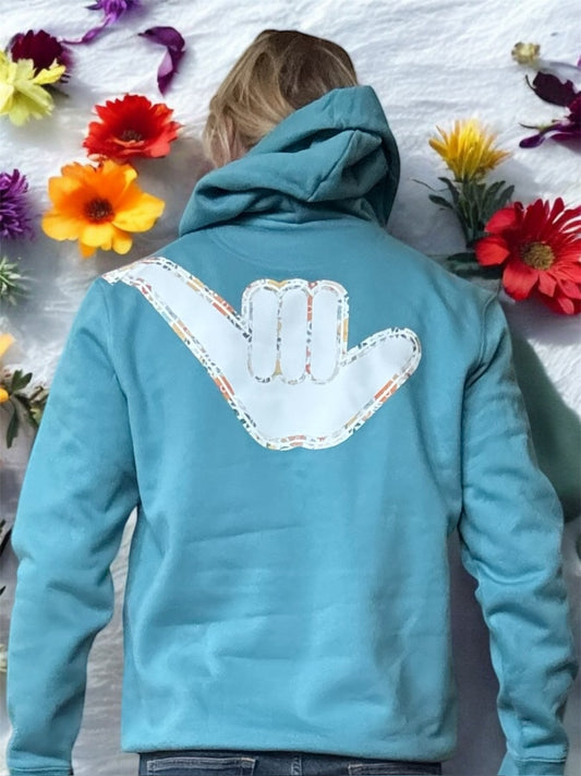 Organic Floral Shaka Hoodie - Adriatic Blue