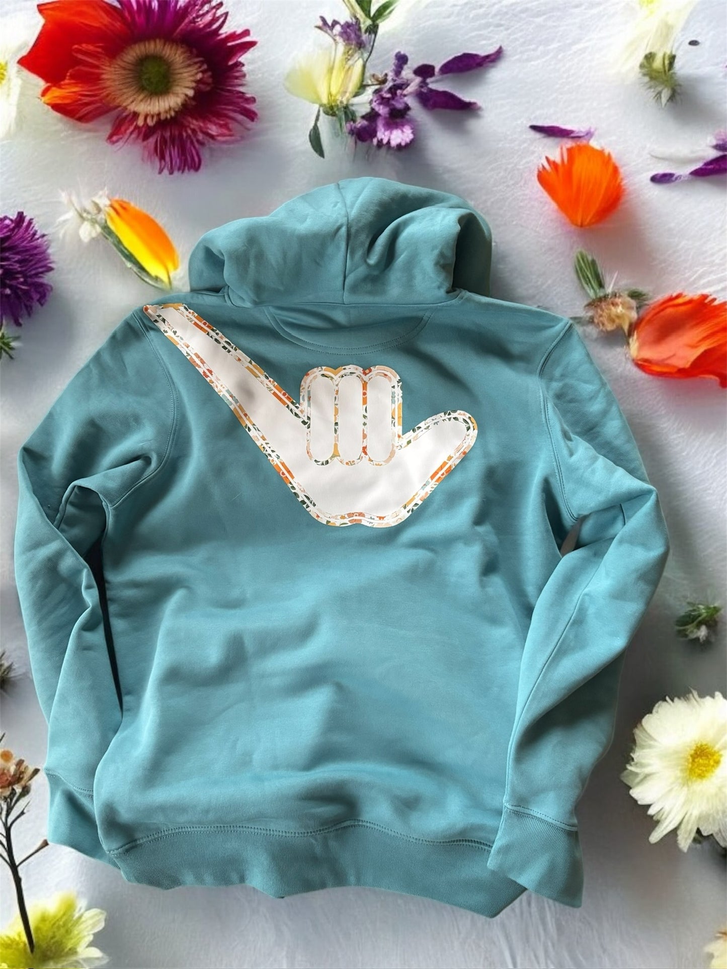 Organic Floral Shaka Hoodie - Adriatic Blue