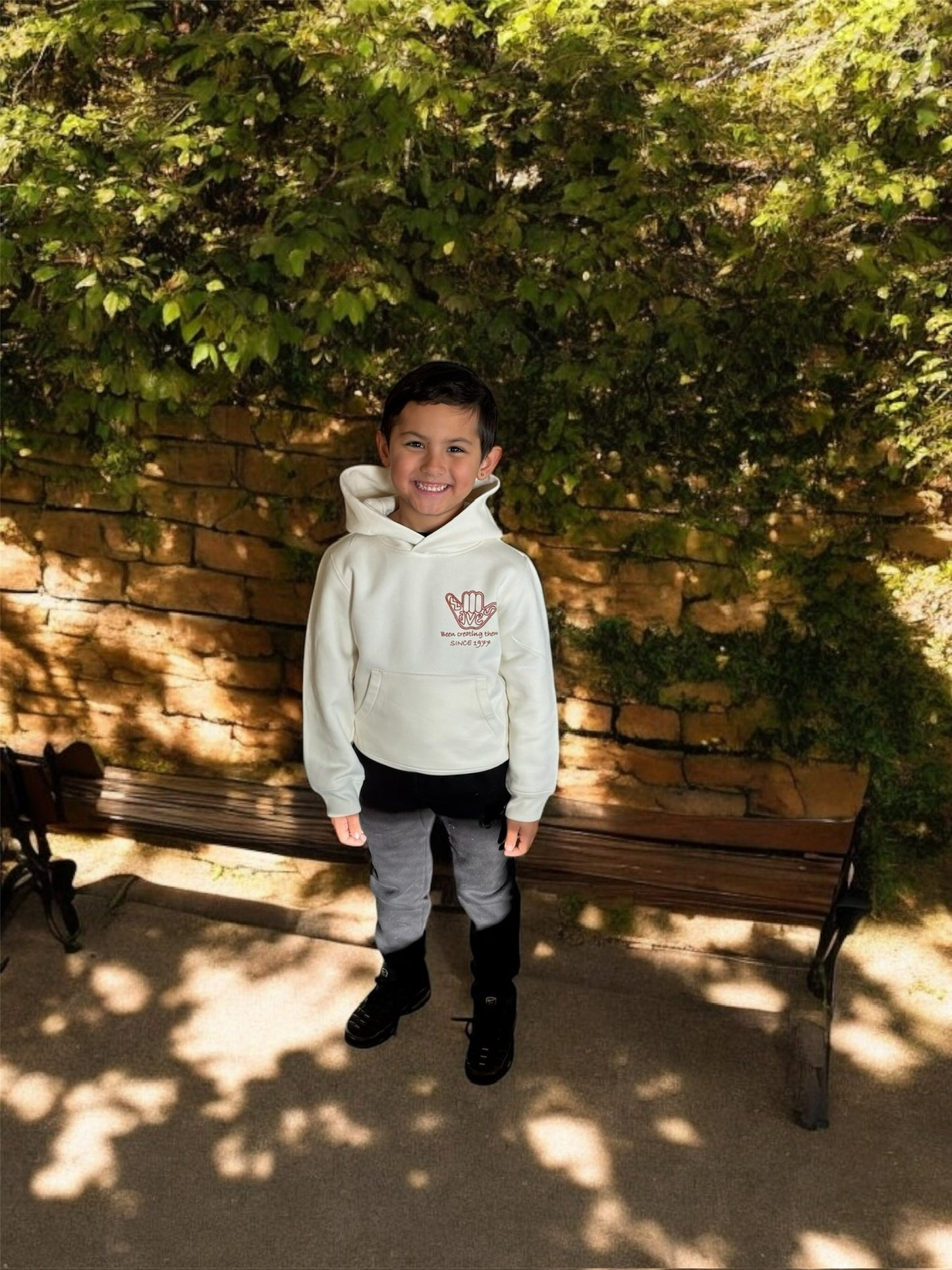 Kid's Organic Shaka  Hoodie Ivory and Autumn Brown