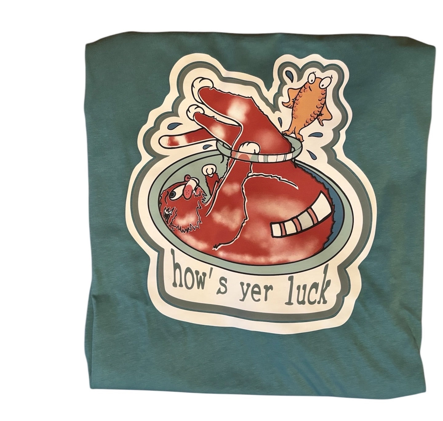 Cat In a Bowl Organic  Lucky Tee - Teal