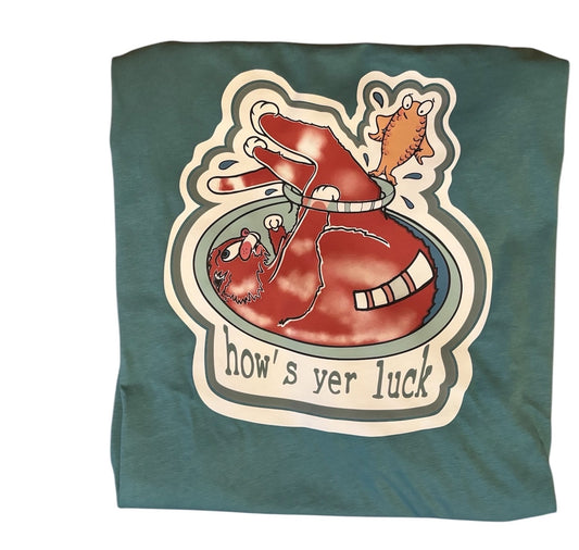 Cat In a Bowl Organic  Lucky Tee - Teal