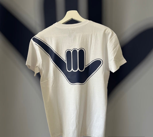Women’s Organic Shaka Tee White & Navy Blue