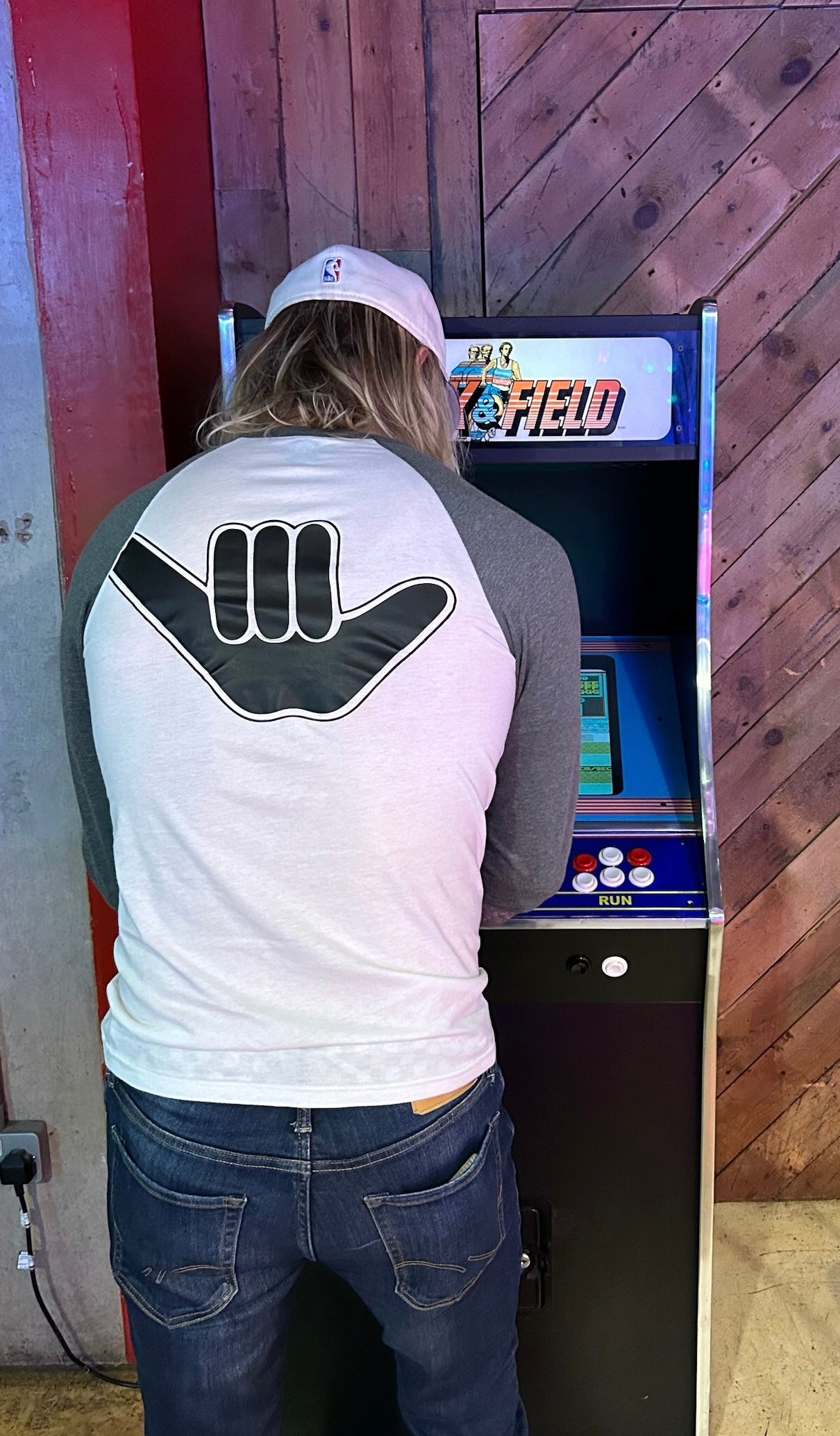 Men’s Raglan 3/4 Shaka Tee White & Grey