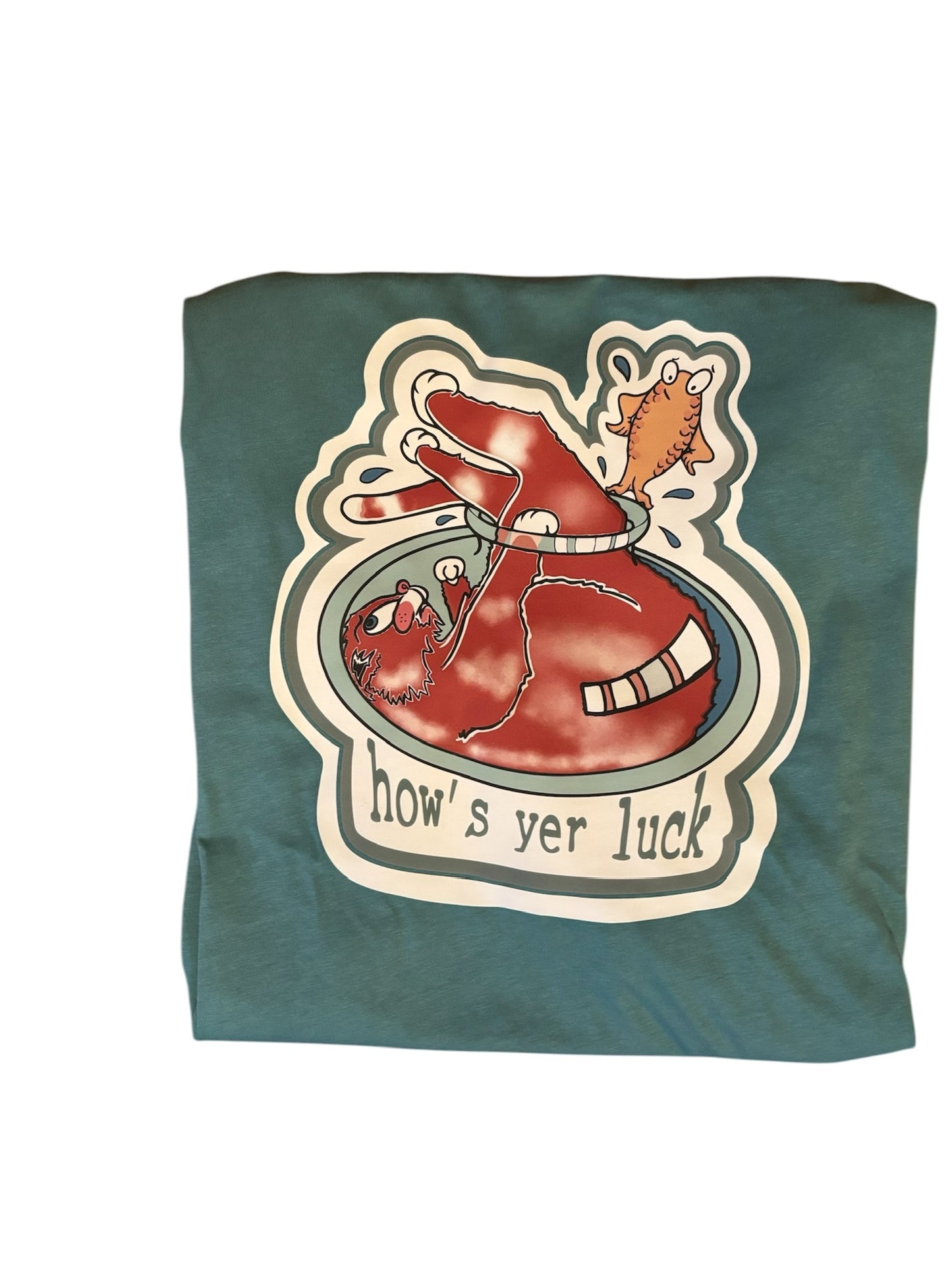 Cat In a Bowl Organic  Lucky Tee - Teal